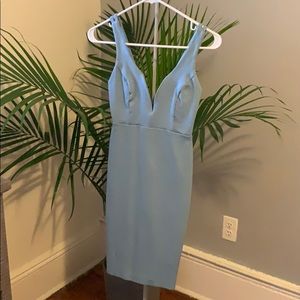 Blue, low-cut, body con dress